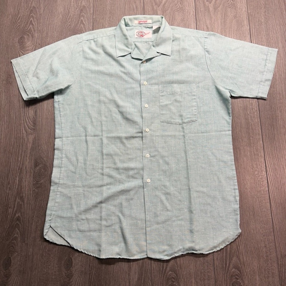 Vintage Arrow Sport Sea Isle Shirt Mens XL Green 70s Loop Collar Short Sleeve